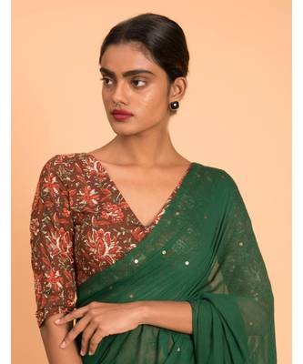Suta Green Gold-Toned Embellished Sequinned Pure Cotton Saree 5
