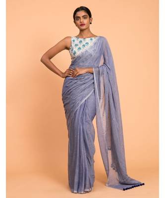 Suta Blue Embellished Sequinned Pure Cotton 1