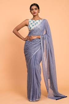 Suta Blue Embellished Sequinned Pure Cotton