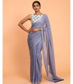 Suta Blue Embellished Sequinned Pure Cotton