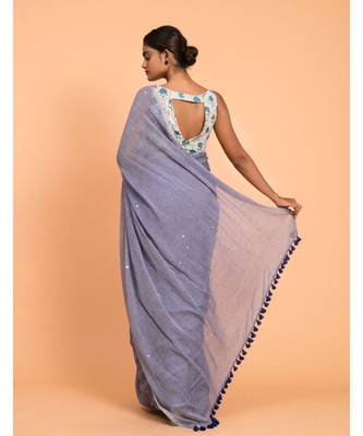 Suta Blue Embellished Sequinned Pure Cotton 3