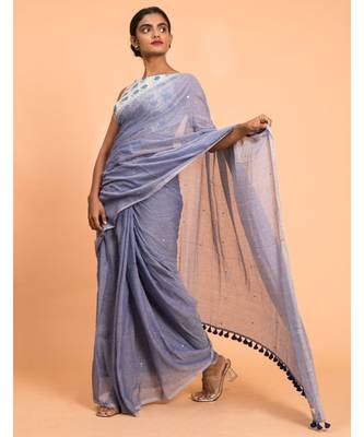 Suta Blue Embellished Sequinned Pure Cotton 4