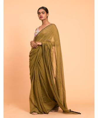 Suta Olive Green Embellished Sequinned Pure Cotton Saree 2