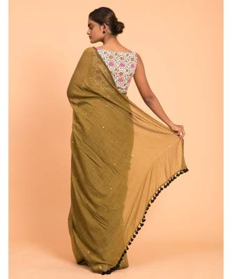 Suta Olive Green Embellished Sequinned Pure Cotton Saree 3