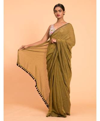 Suta Olive Green Embellished Sequinned Pure Cotton Saree 4