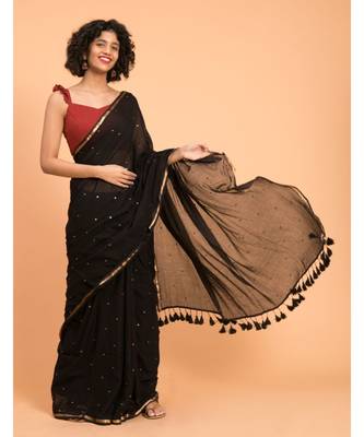 Suta Black Embellished Sequinned With Zari Border Pure Cotton Saree 2