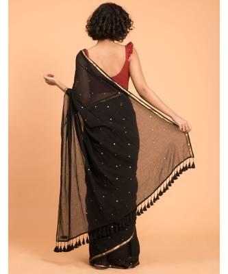 Suta Black Embellished Sequinned With Zari Border Pure Cotton Saree 4