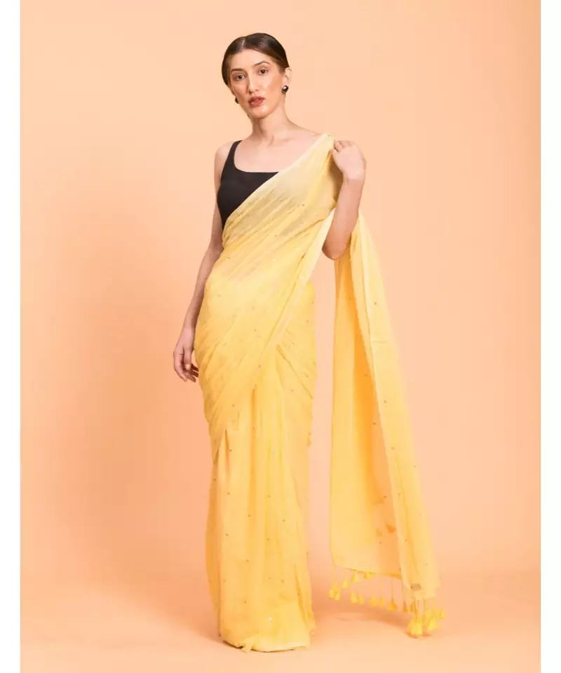 Suta Yellow Embellished Sequinned Pure Cotton Saree