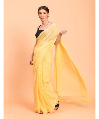 Suta Yellow Embellished Sequinned Pure Cotton Saree 2