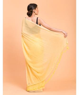 Suta Yellow Embellished Sequinned Pure Cotton Saree 4