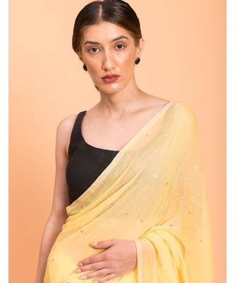 Suta Yellow Embellished Sequinned Pure Cotton Saree 5