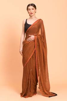Suta Rust Embellished Sequinned Pure Cotton Saree