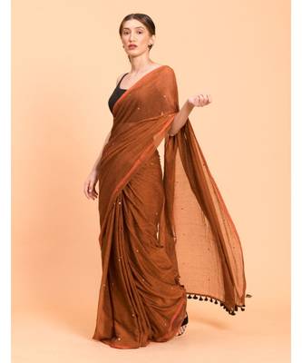 Suta Rust Embellished Sequinned Pure Cotton Saree 2
