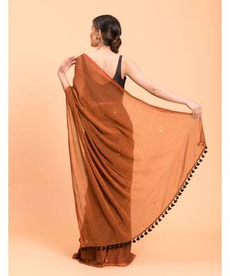 Suta Rust Embellished Sequinned Pure Cotton Saree 3