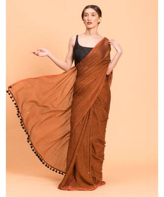 Suta Rust Embellished Sequinned Pure Cotton Saree 4