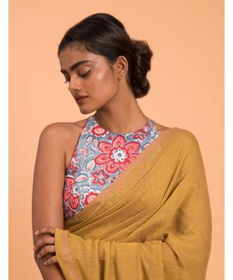 Suta Women Mustard Solid Cotton Blend Saree With Tassels 5