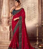 Heavy Vichitra silk sarees with Swarovski work along with Embroidered Blouse