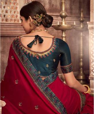 Heavy Vichitra silk sarees with Swarovski work along with Embroidered Blouse 2