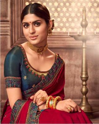 Heavy Vichitra silk sarees with Swarovski work along with Embroidered Blouse 3