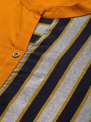 Mustard And Grey Woven Stripe Kurta With Stripe Woven Trouser. 2