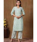 Womens Floral Printed Straight Jaipuri Cotton Kurta Palazzo Set With Tassel