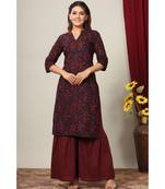 Women's Cotton Floral Print Straight Kurta Sharara Set