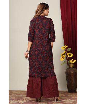 Women's Cotton Floral Print Straight Kurta Sharara Set 2