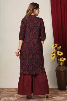 Women's Cotton Floral Print Straight Kurta Sharara Set