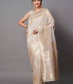 Sareemall Cream Festive Silk Blend Embroidered Saree With Unstitched Blouse