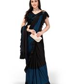 Teal embroidered lycra saree with blouse