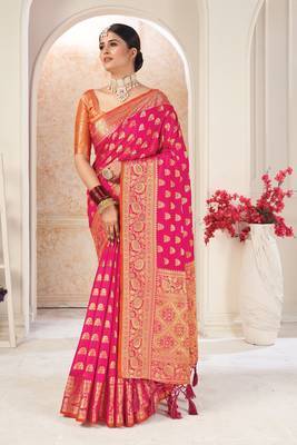 Saree Swarg Pink Silk Blend Banarasi Saree with Blouse 1