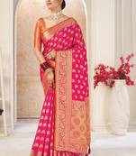 Saree Swarg Pink Silk Blend Banarasi Saree with Blouse