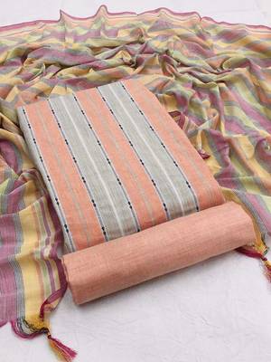 Kvsfab Peach and Grey South Cotton Woven Handloom Dress Material Salwar Kameez Suit Fabric with Dupatta 1