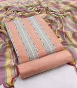 Kvsfab Peach and Grey South Cotton Woven Handloom Dress Material Salwar Kameez Suit Fabric with Dupatta