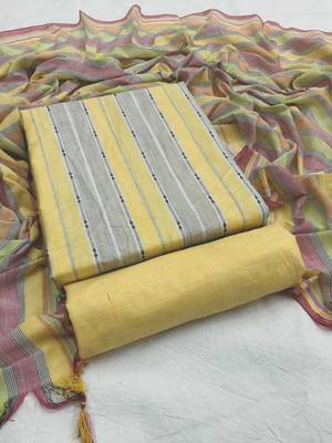 Kvsfab Yellow and Grey South Cotton Woven Handloom Dress Material Salwar Kameez Suit Fabric with Dupatta 1