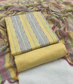 Kvsfab Yellow and Grey South Cotton Woven Handloom Dress Material Salwar Kameez Suit Fabric with Dupatta