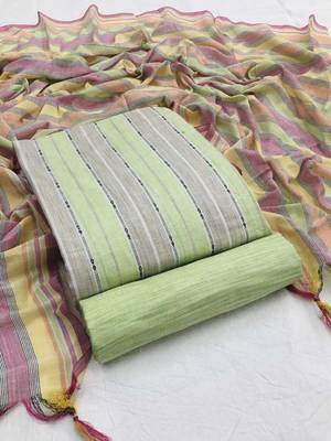 Kvsfab Grey and Pista Green South Cotton Woven Handloom Dress Material Salwar Kameez Suit Fabric with Dupatta 1