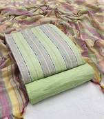 Kvsfab Grey and Pista Green South Cotton Woven Handloom Dress Material Salwar Kameez Suit Fabric with Dupatta