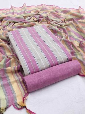 Kvsfab Purple and Grey South Cotton Woven Handloom Dress Material Salwar Kameez Suit Fabric with Dupatta 1