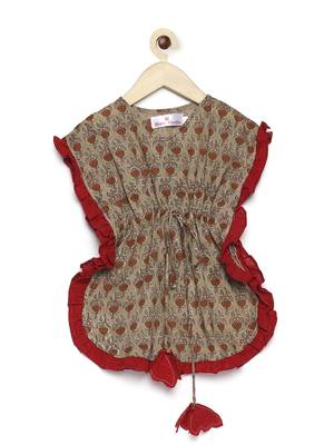 Beige printed cotton kids-kaftans 1