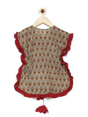 Beige printed cotton kids-kaftans 3
