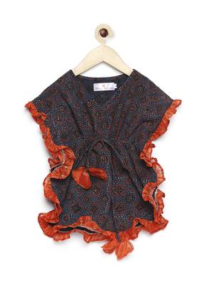 Blue printed cotton kids-kaftans 1
