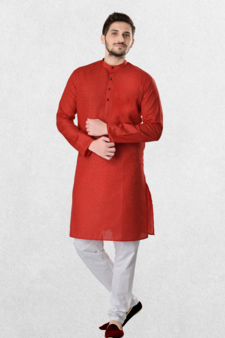 Red cotton  Mens Cotton Kurta Suit