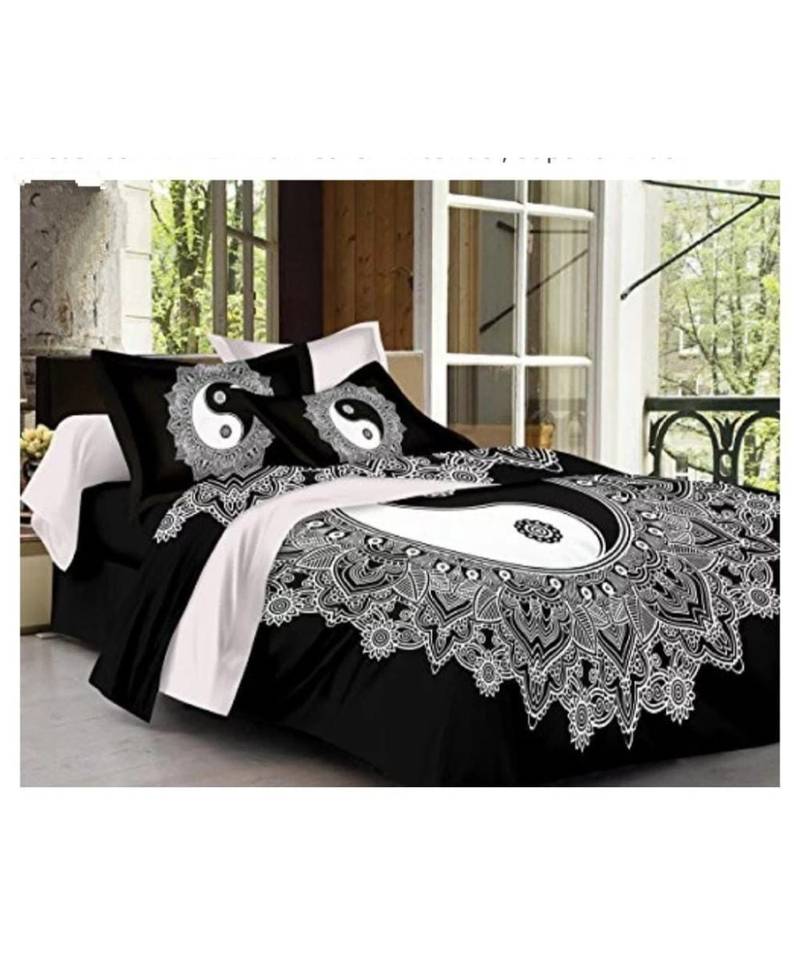 RIdancotton black and white printed jaipuri double king size  bed sheet wih pillow cover