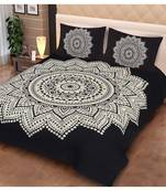 RIdancotton black and white printed jaipuri double king size  bed sheet wih pillow cover