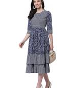 Blue printed cotton long-dresses