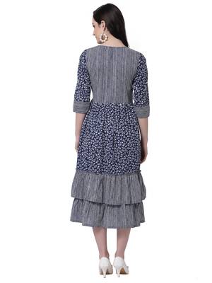 Blue printed cotton long-dresses 2
