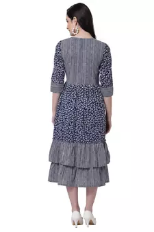 Blue printed cotton long-dresses