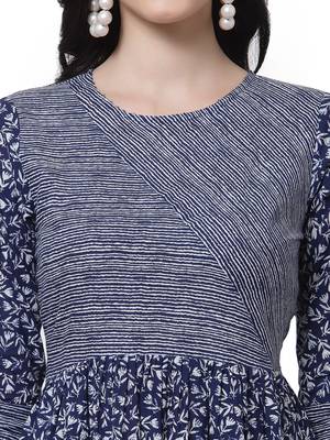 Blue printed cotton long-dresses 4