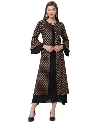 Black printed cotton long-dresses 1